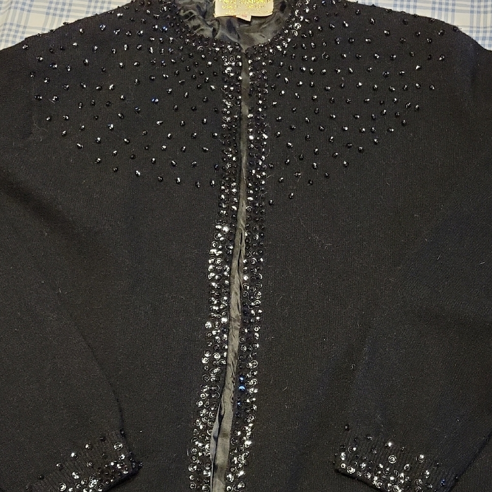 Chic Black Beaded Women's Cardigan